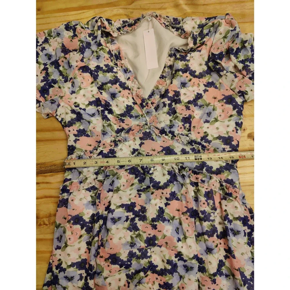 Raikamitu Floral Summer Dress V Neck Flowing NWT Sz L - Picture 4 of 5